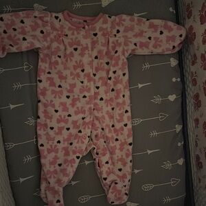 Pink Bow & Heart Fleece One-Piece Footed Pajamas - Kids